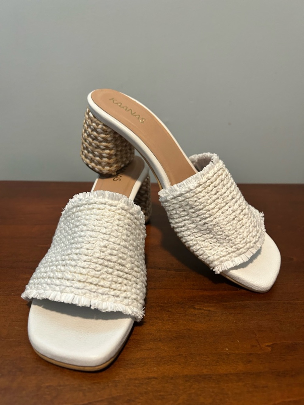 Kaanas jute white cream Woven Block Heel Mules slip-in sandal size 8 - Picture 5 of 13